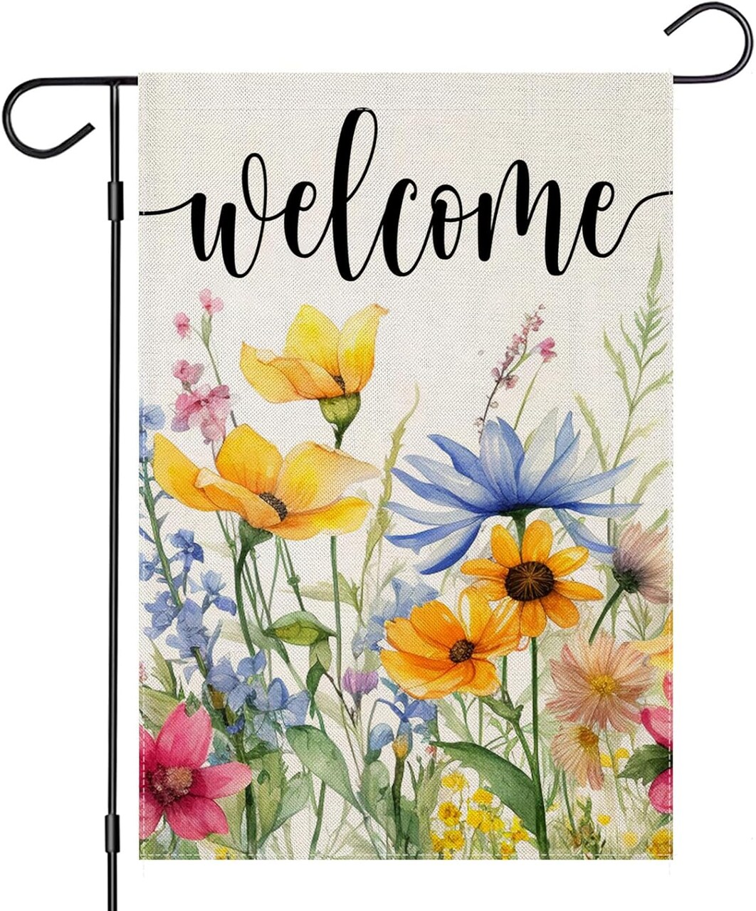 Welcome Summer Garden Flag 12x18 Inch Double Sided, Watercolor Floral Outdoor Yard Flag, Seasonal Spring Summer Farmhouse Porch Decor, Burlap Garden Banner, UV Resistant
